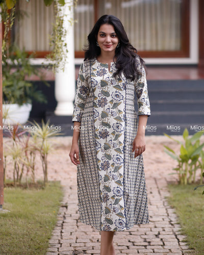 Flex Cotton 3-Panel Dress Kurti | Pockets + Piping Detail | White
