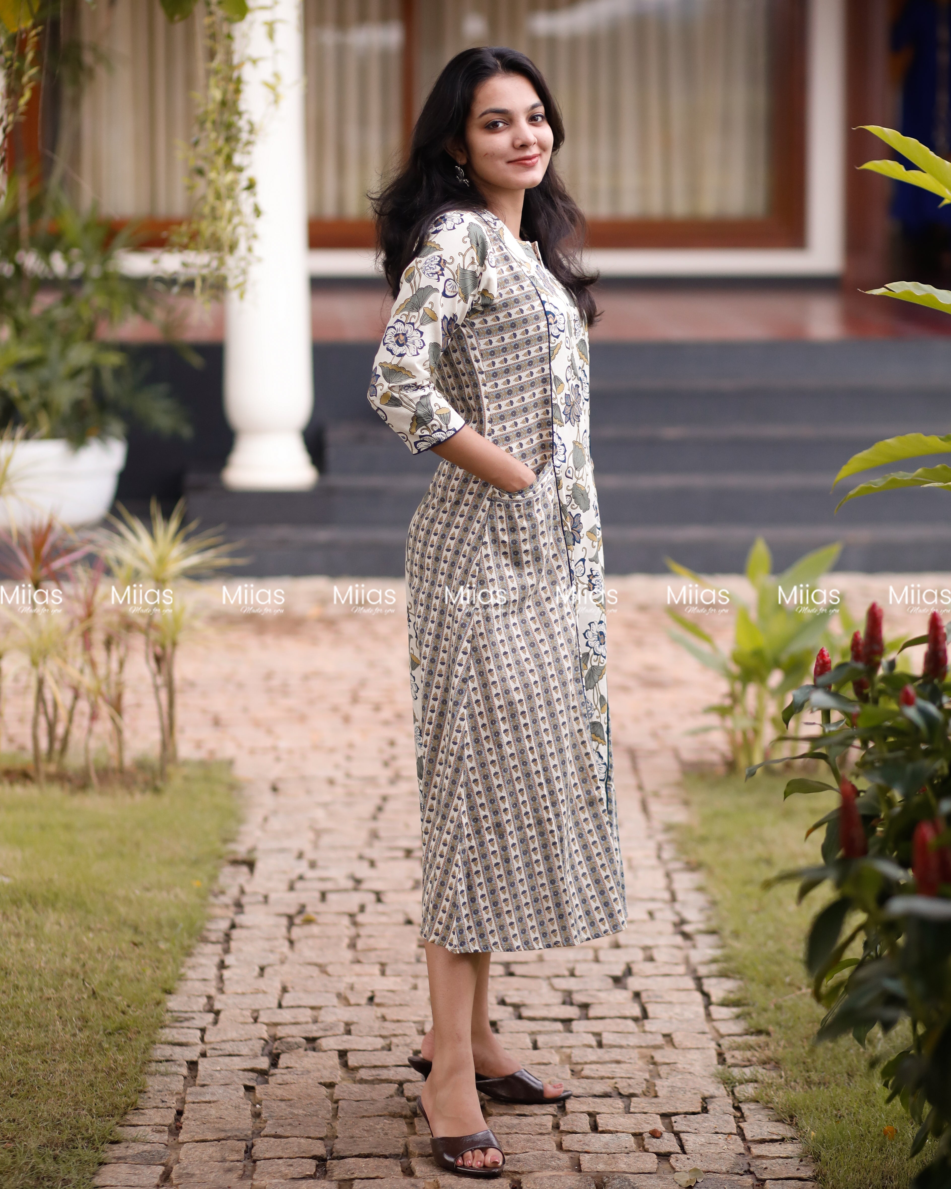 Flex Cotton 3-Panel Dress Kurti | Pockets + Piping Detail | White