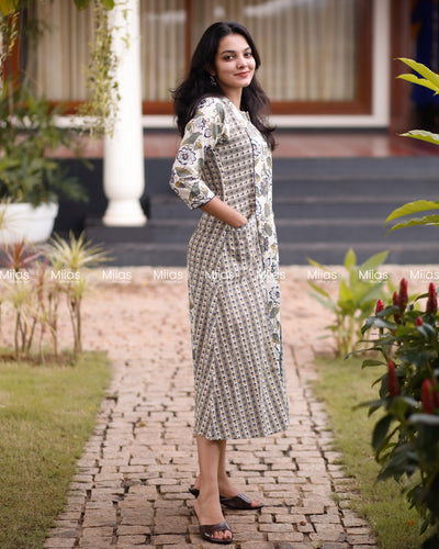 Flex Cotton 3-Panel Dress Kurti | Pockets + Piping Detail | White
