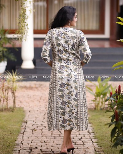 Flex Cotton 3-Panel Dress Kurti | Pockets + Piping Detail | White