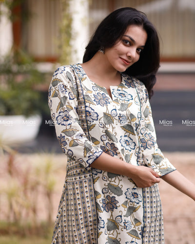 Flex Cotton 3-Panel Dress Kurti | Pockets + Piping Detail | White