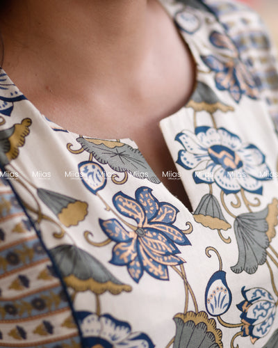 Flex Cotton 3-Panel Dress Kurti | Pockets + Piping Detail | White