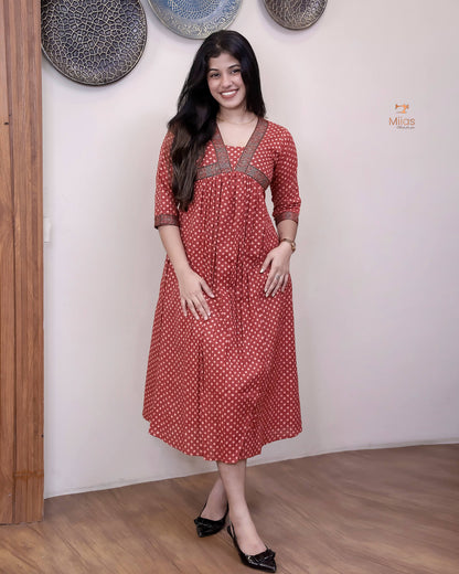 Kantha Cotton Alia Kurti with Modal Silk Trim