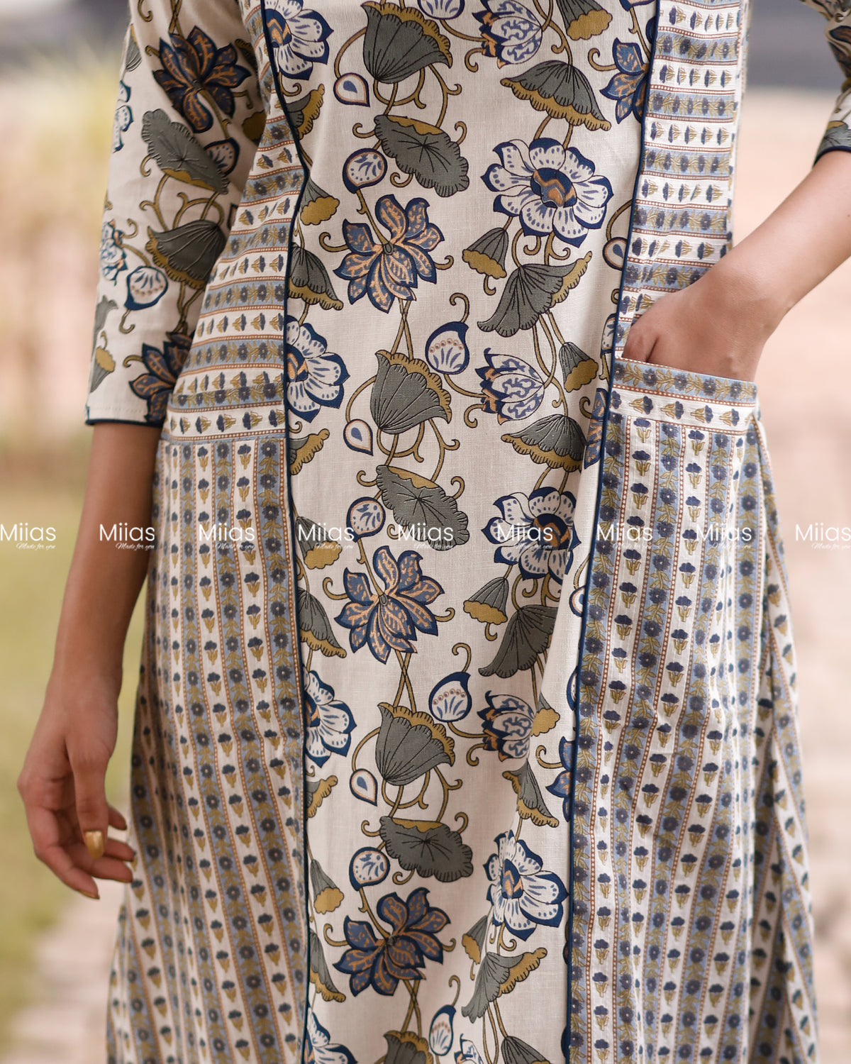 Flex Cotton 3-Panel Dress Kurti | Pockets + Piping Detail | White