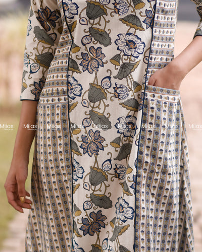 Flex Cotton 3-Panel Dress Kurti | Pockets + Piping Detail | White
