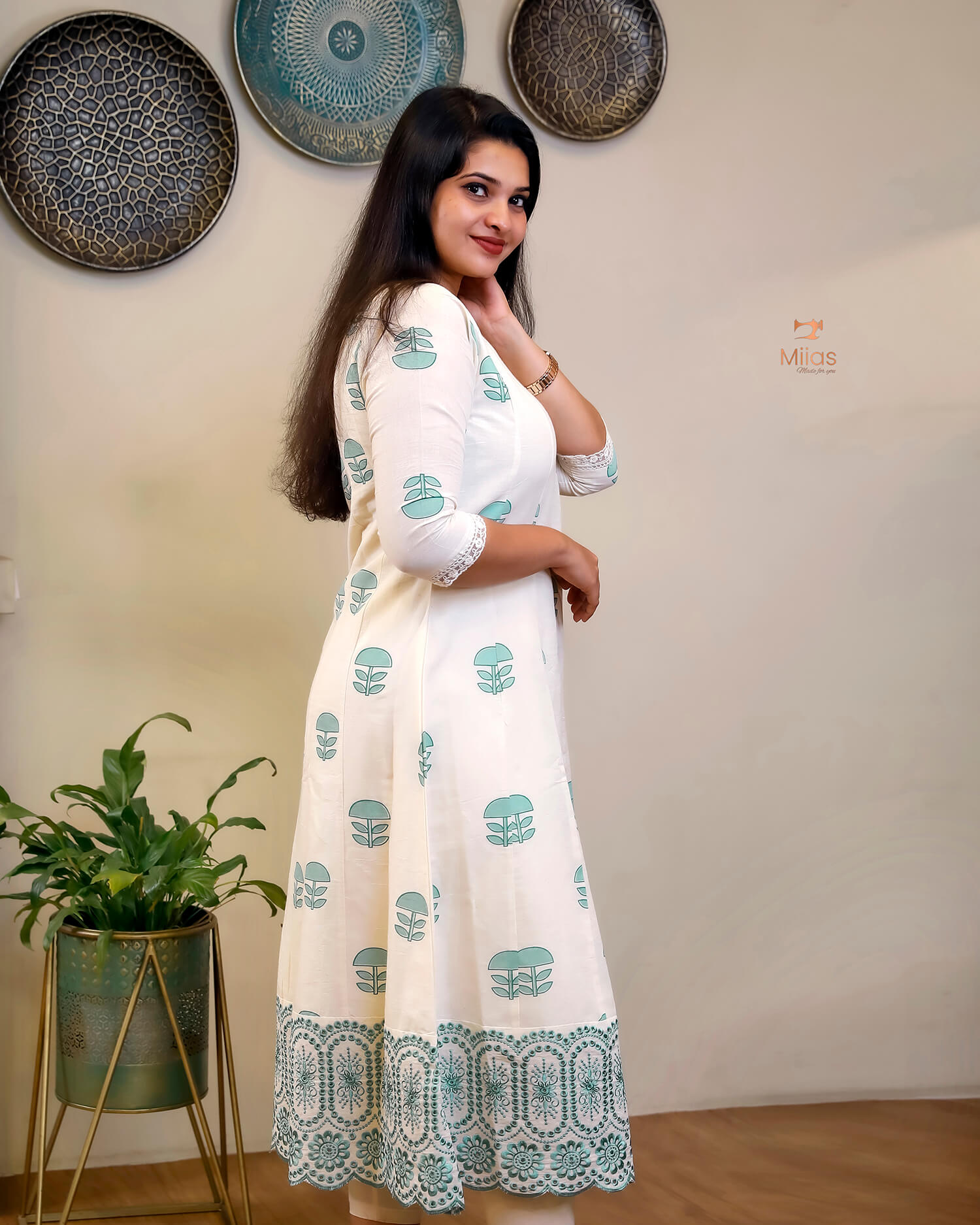 Kora Cotton Kurti: Hand Block Printed with Elegant Lace