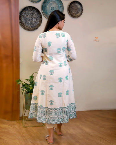 Kora Cotton Kurti: Hand Block Printed with Elegant Lace-Blue