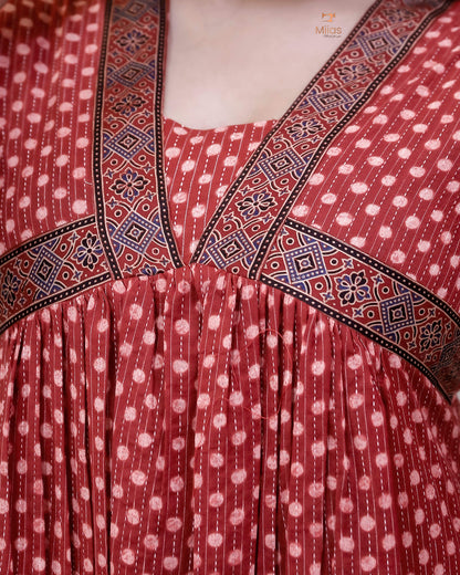 Kantha Cotton Alia Kurti with Modal Silk Trim