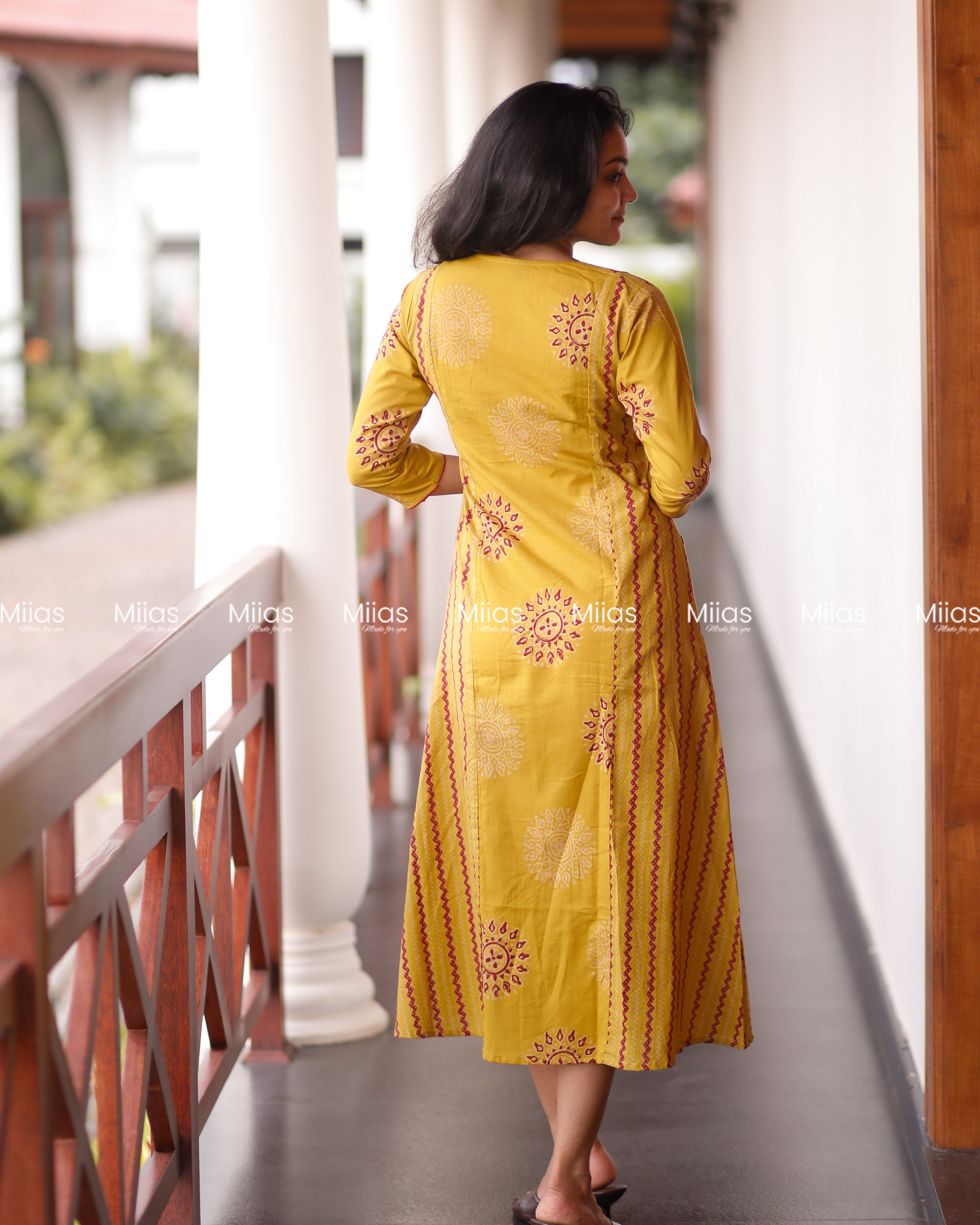 South Cotton 3-Panel Dress Kurti | Pockets + Piping Detail | Mustard Yellow