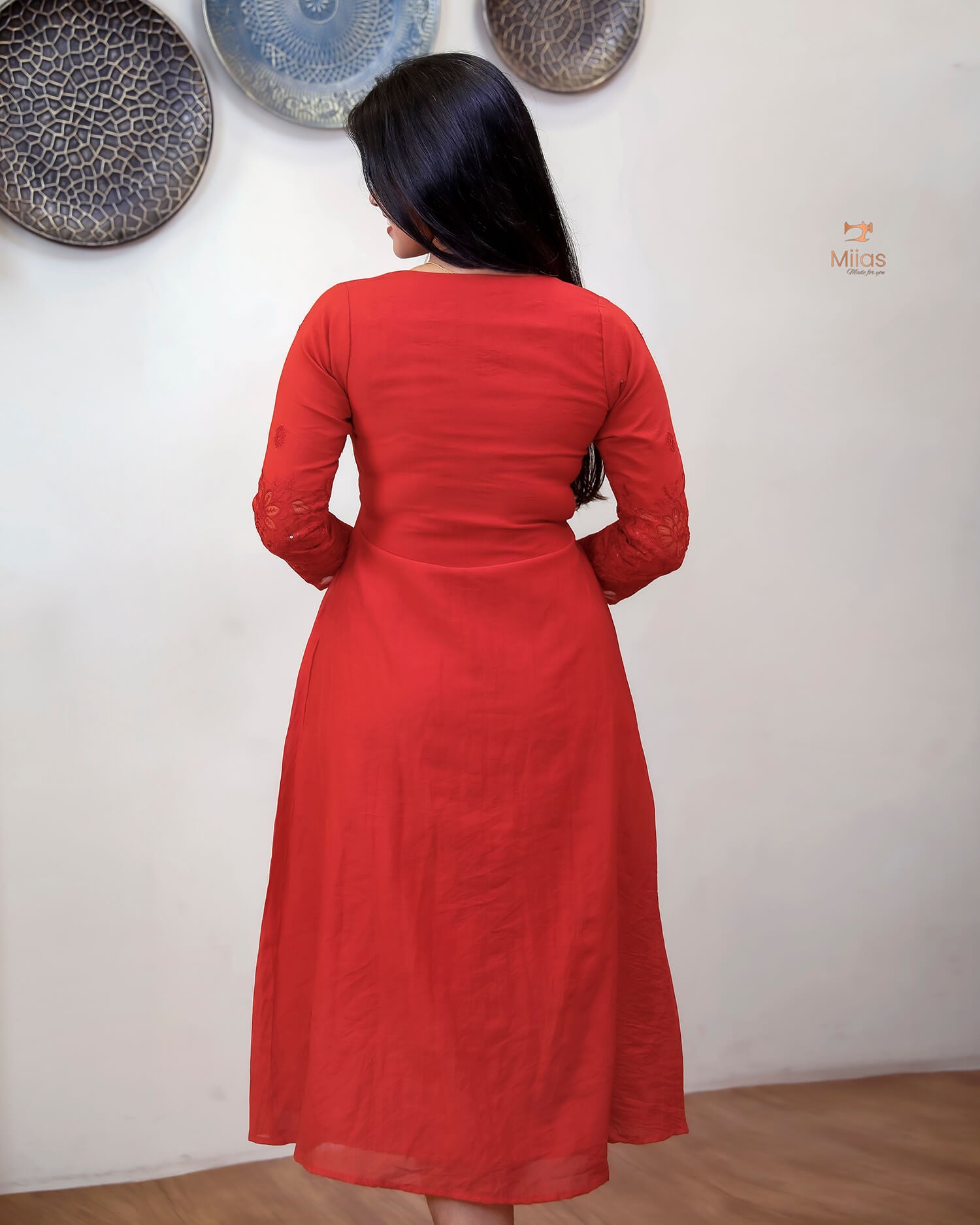 Embroidered Mul Chanderi Alia Kurti | Lined & Appliqué-Chilly Red