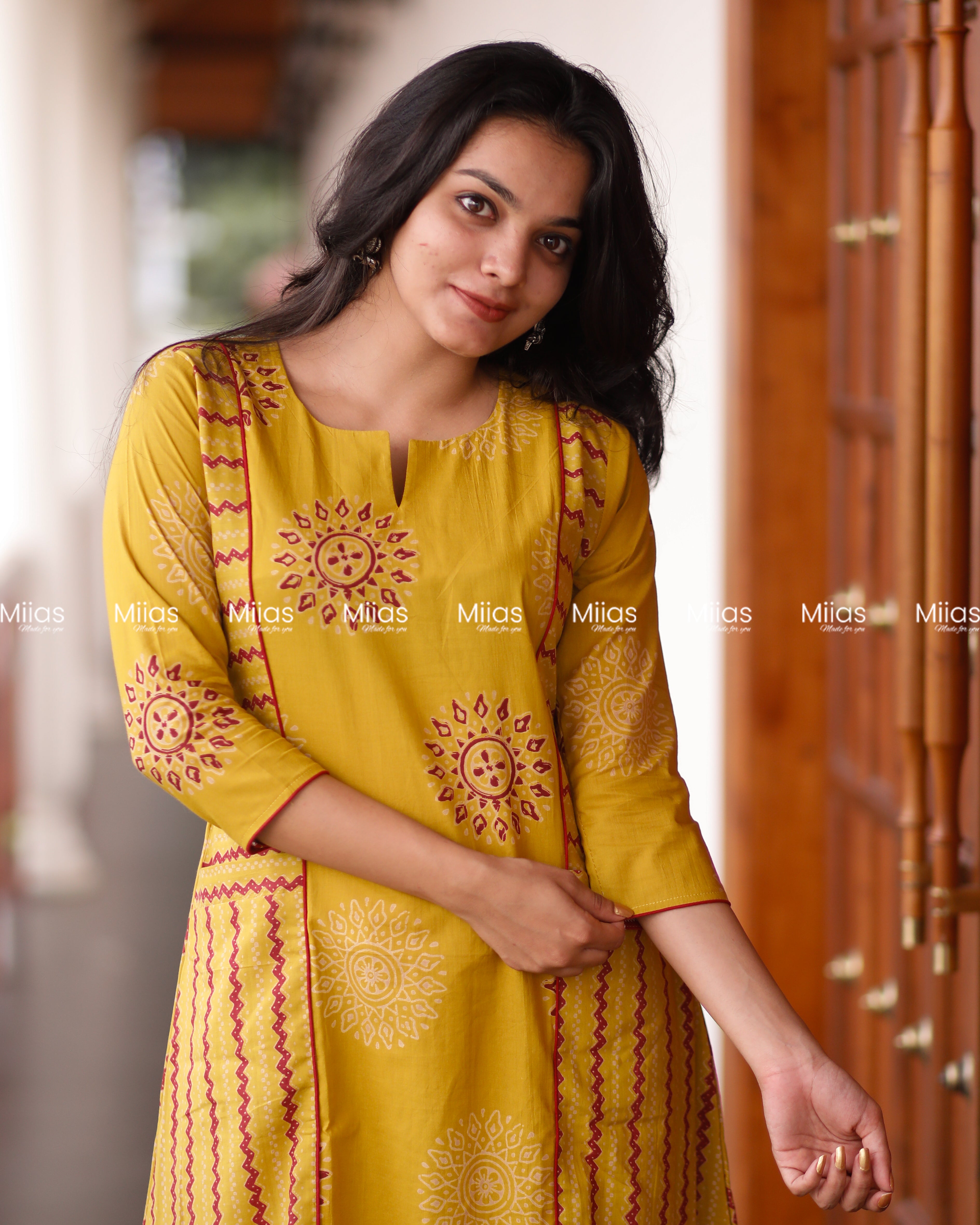 South Cotton 3-Panel Dress Kurti | Pockets + Piping Detail | Mustard Yellow