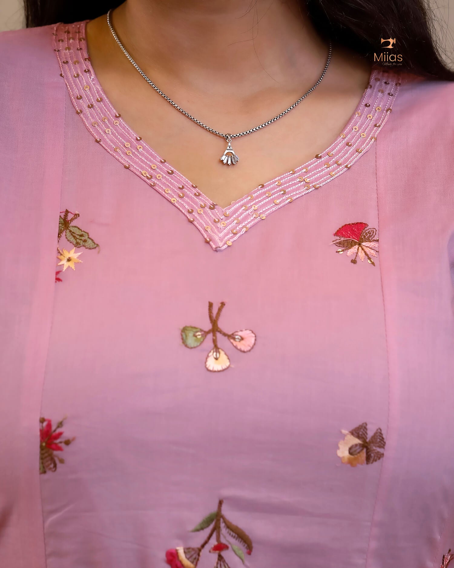Pure Mul Cotton Kurti | Embroidered & Sequined Panels