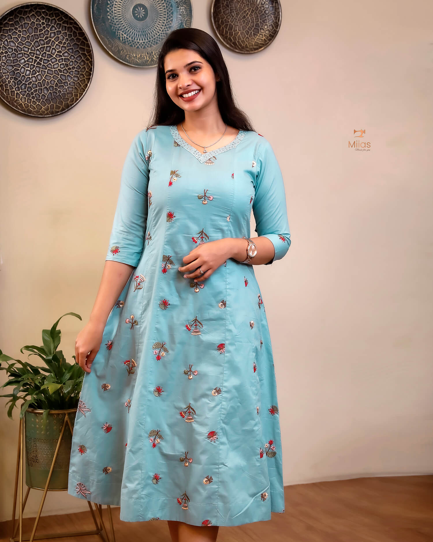 Pure Mul Cotton Kurti | Embroidered & Sequined Panels