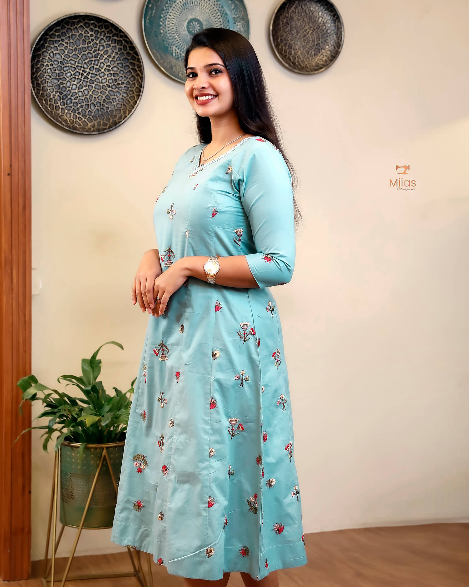 Pure Mul Cotton Kurti | Embroidered & Sequined Panels