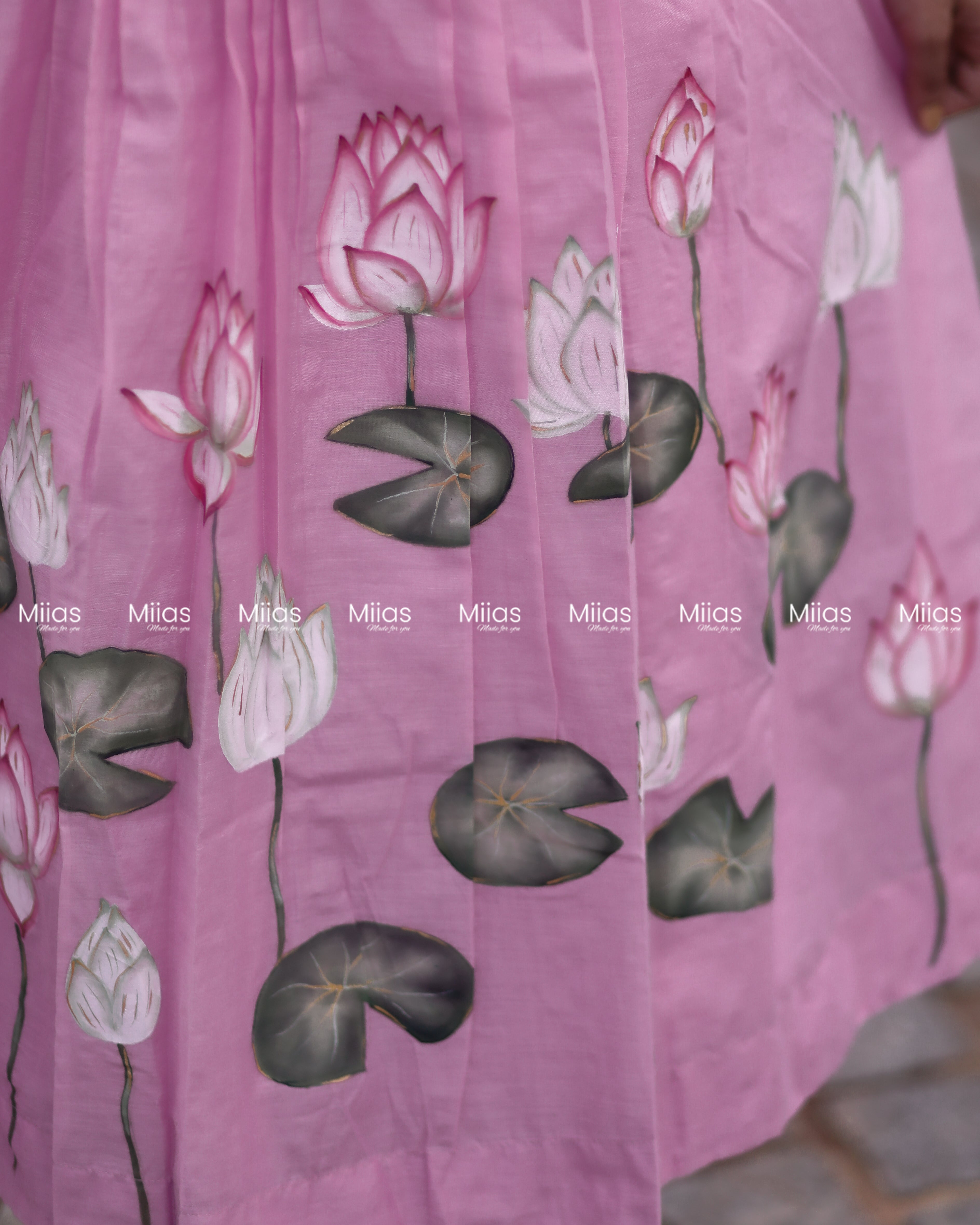 Mul Chanderi A-Line Kurti | Hand-Painted Lotus + Dupatta | Pink