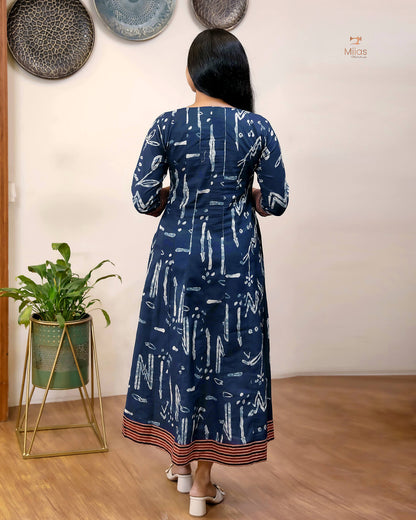 Ajrakh Print Cotton Kurti with Mirror & Bead Work - South Cotton