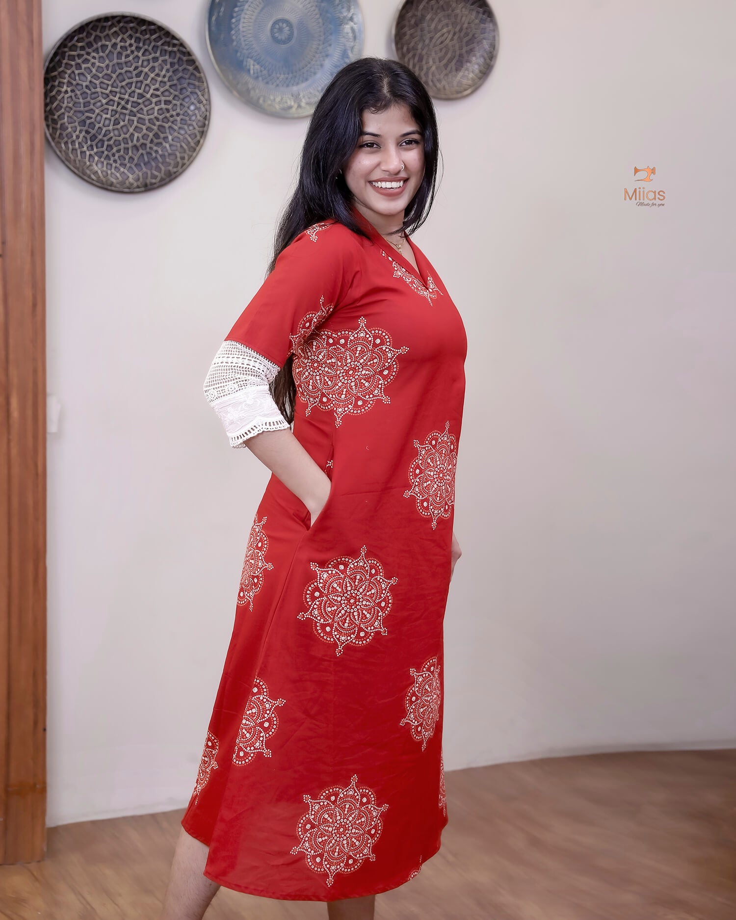 South Cotton Dress Kurti: Crochet Lace & Pocket