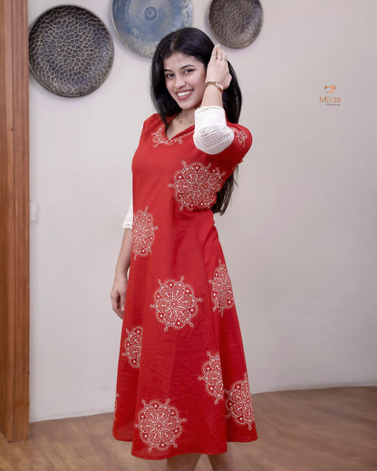 South Cotton Dress Kurti: Crochet Lace & Pocket