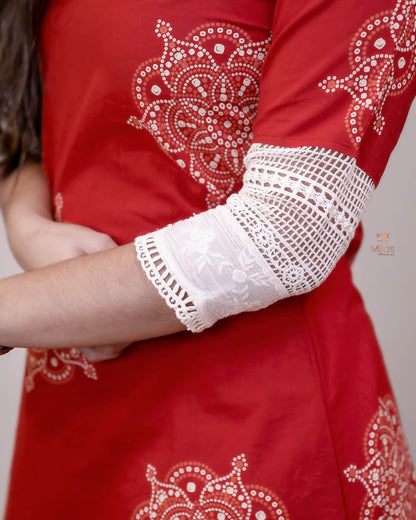 South Cotton Dress Kurti: Crochet Lace & Pocket