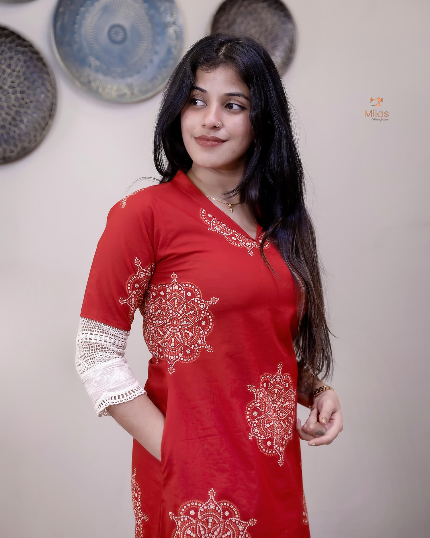South Cotton Dress Kurti: Crochet Lace & Pocket