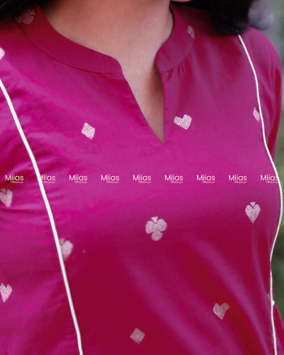 Vintage Cotton 3-Panel Dress Kurti | Collar + Piping | Pink