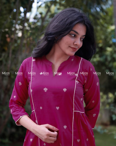 Vintage Cotton 3-Panel Dress Kurti | Collar + Piping | Pink