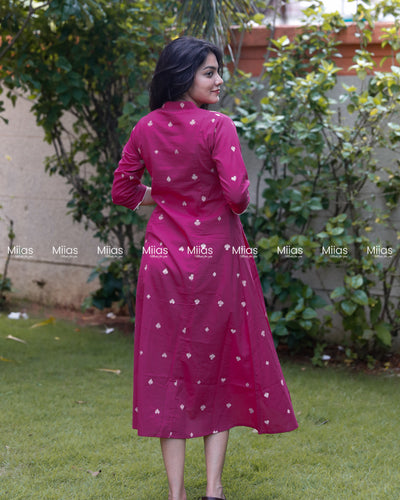 Vintage Cotton 3-Panel Dress Kurti | Collar + Piping | Pink