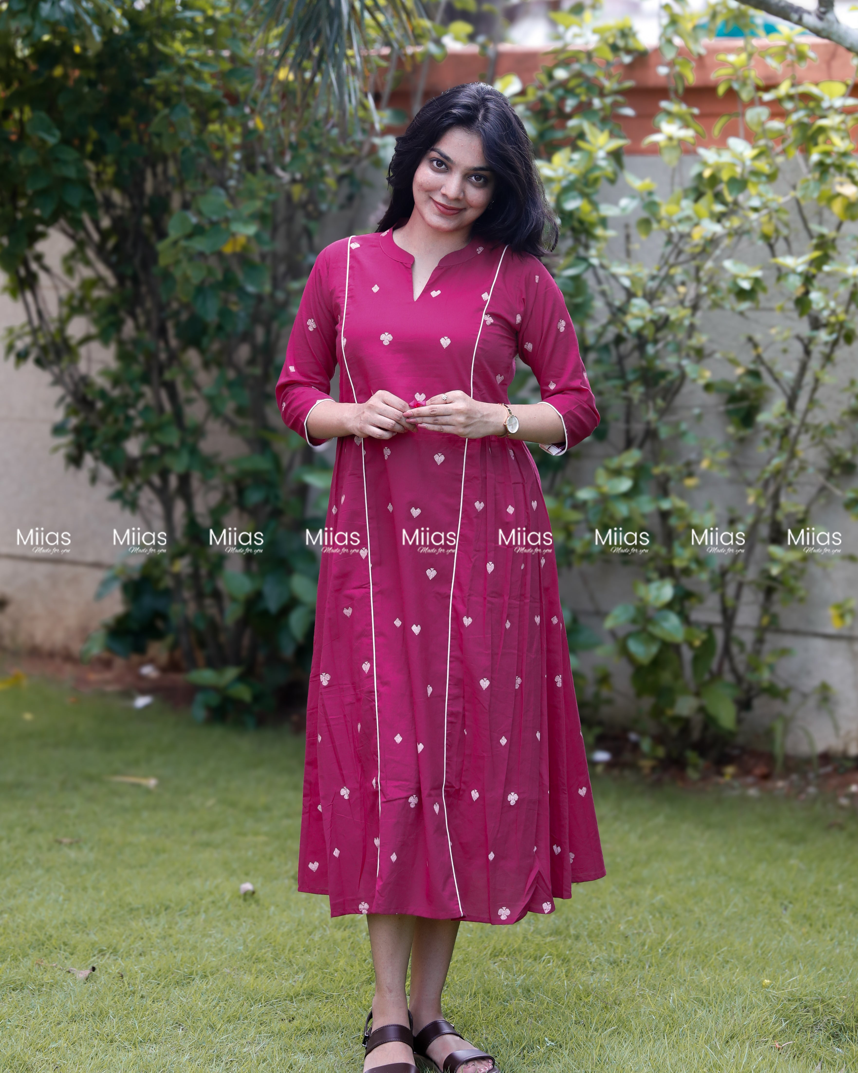 Vintage Cotton 3-Panel Dress Kurti | Collar + Piping | Pink