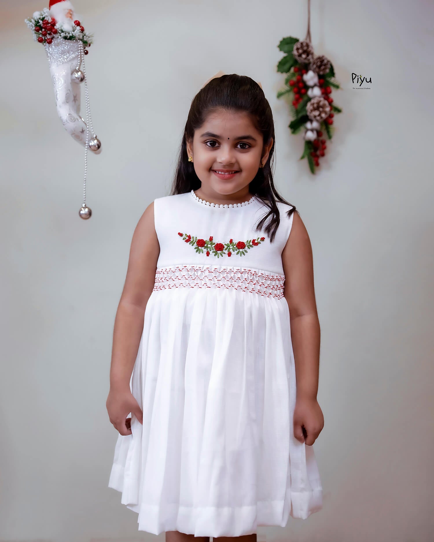 Linen-Cotton Frock | Hand-Embroidered Christmas Dress