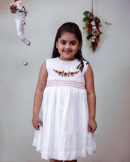 Linen-Cotton Frock | Hand-Embroidered Christmas Dress