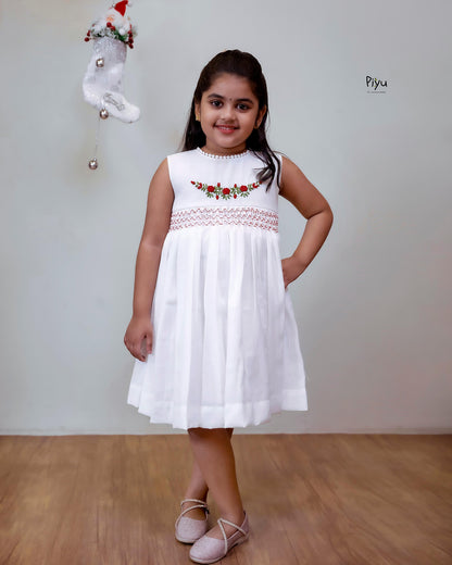 Linen-Cotton Frock | Hand-Embroidered Christmas Dress