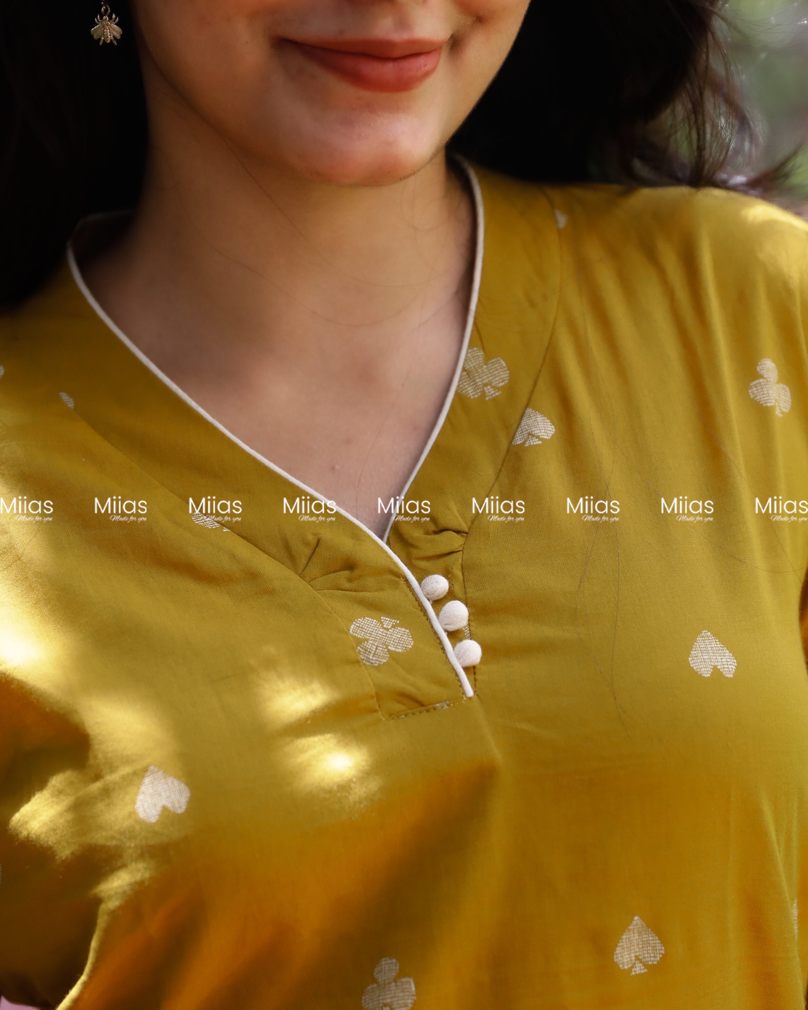 Vintage Cotton Slit Kurti | High Neck + Potli Button Detail | Mustard Yellow