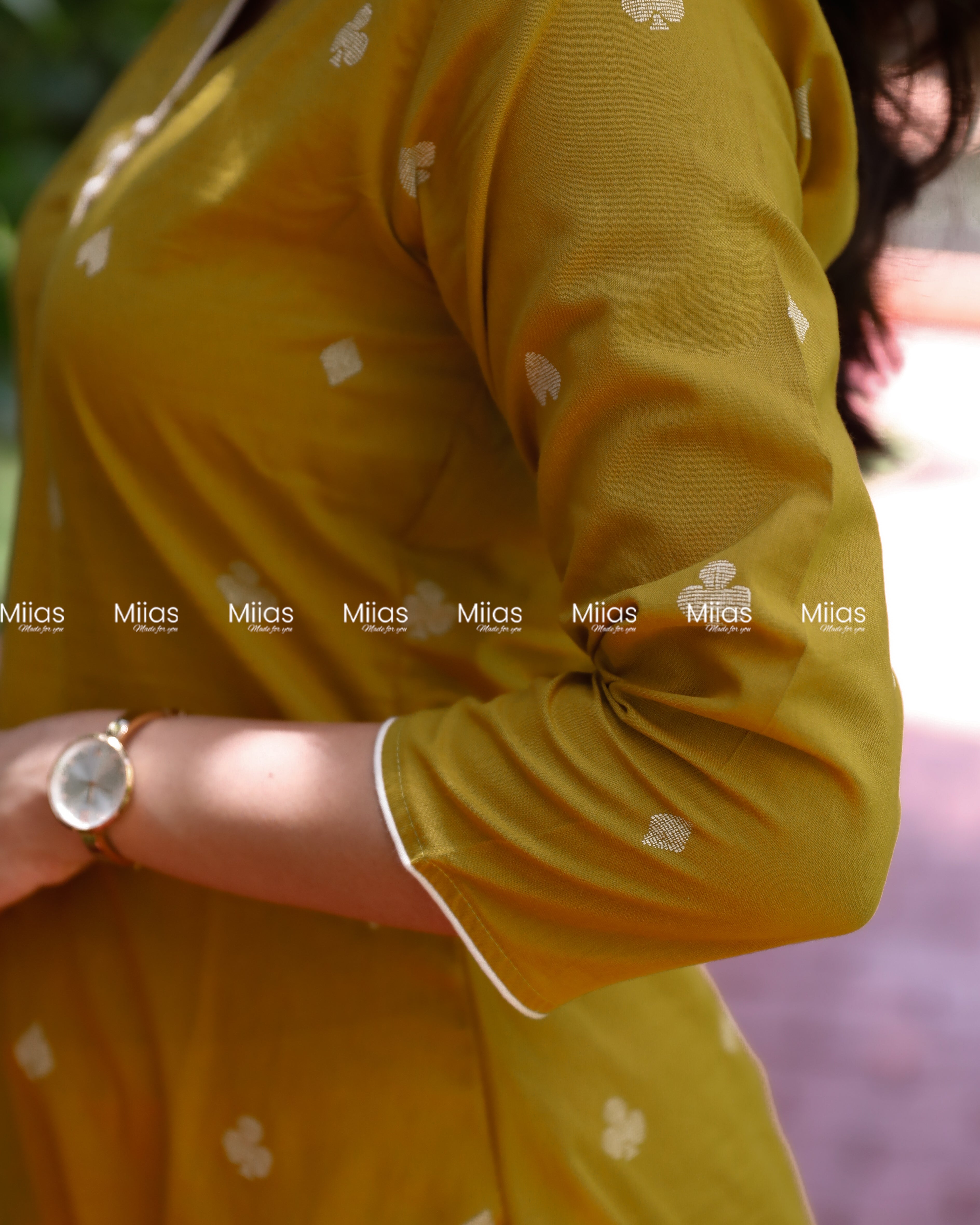 Vintage Cotton Slit Kurti | High Neck + Potli Button Detail | Mustard Yellow