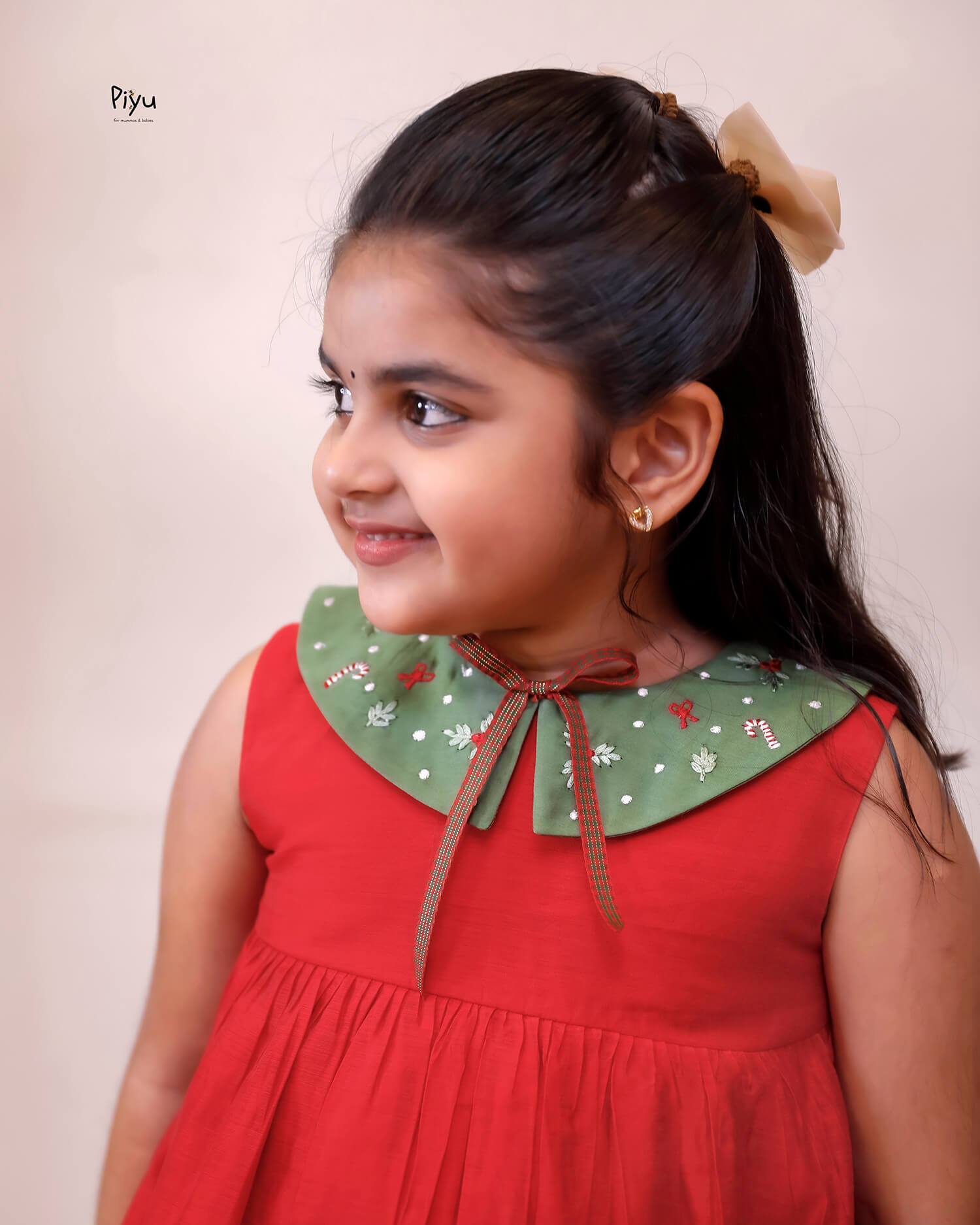Chanderi Silk Layered Kids' Frock - Cotton Collar & Back Zip