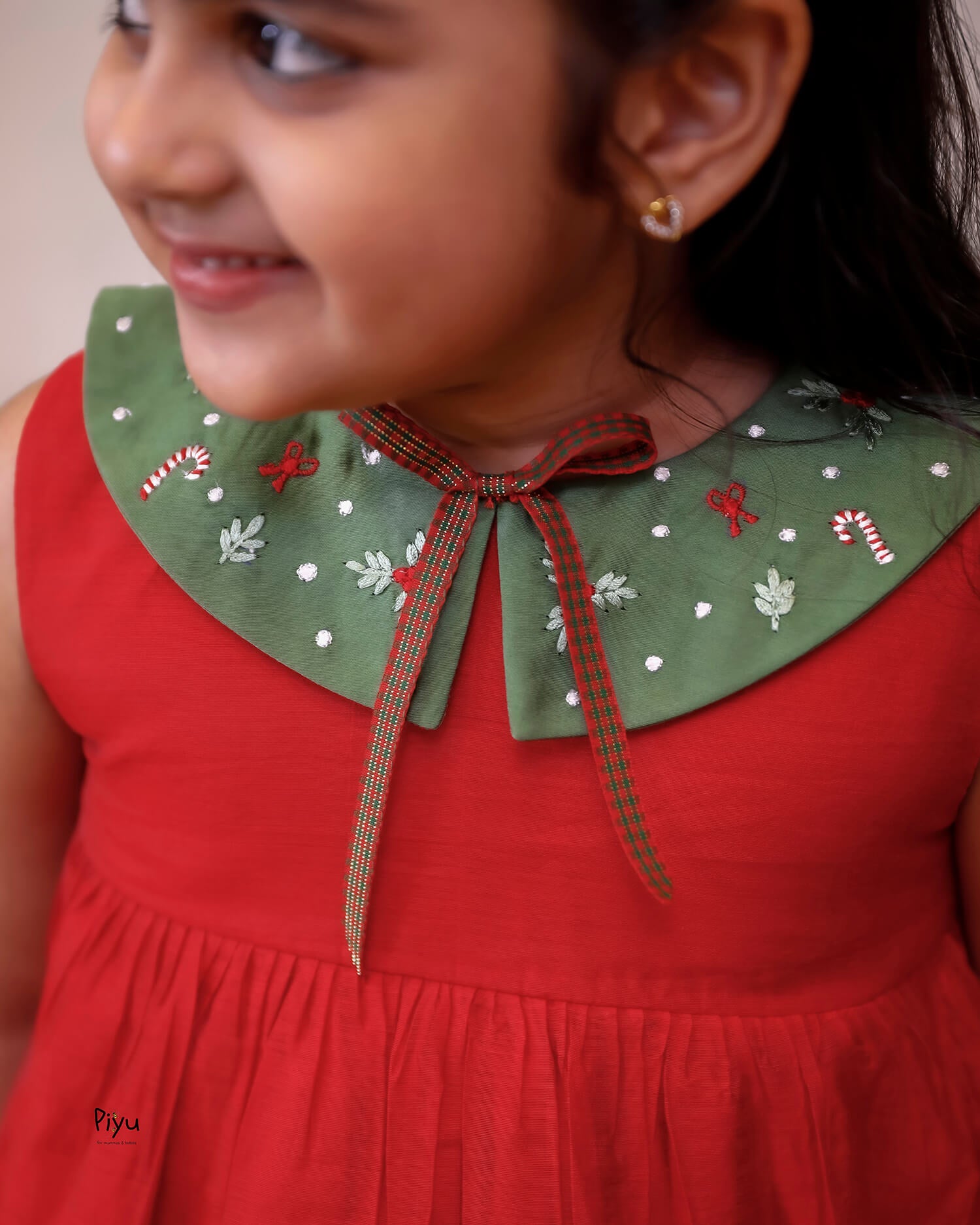 Chanderi Silk Layered Kids' Frock - Cotton Collar & Back Zip