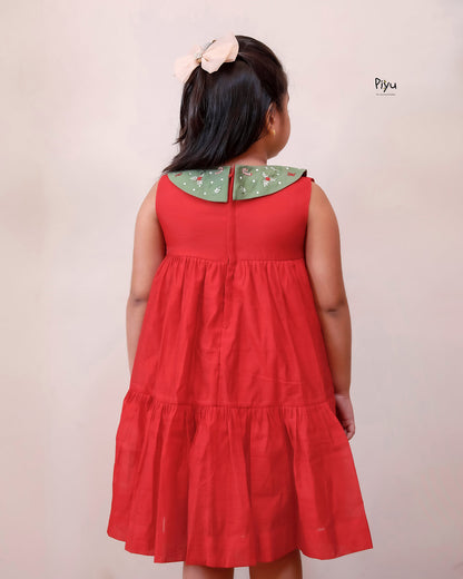 Chanderi Silk Layered Kids' Frock - Cotton Collar & Back Zip