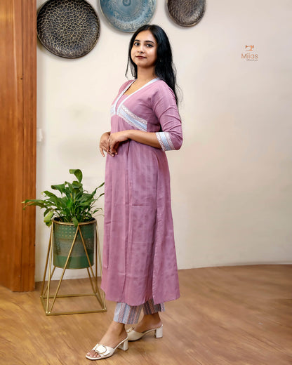 Cotton Co-ord Set: V-Neck Kurti & Printed Bottom