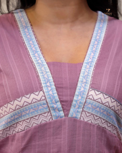 Cotton Co-ord Set: V-Neck Kurti & Printed Bottom
