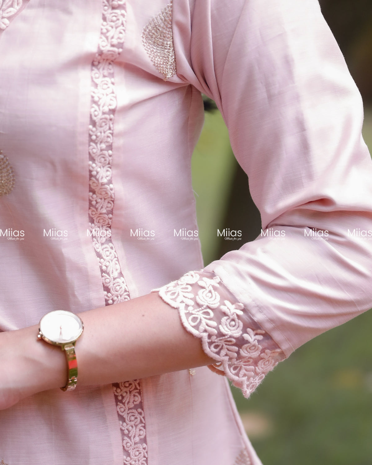 Mul Chanderi Slit Kurti | Zari 3-Panel + Lace Detail | Pastel Pink