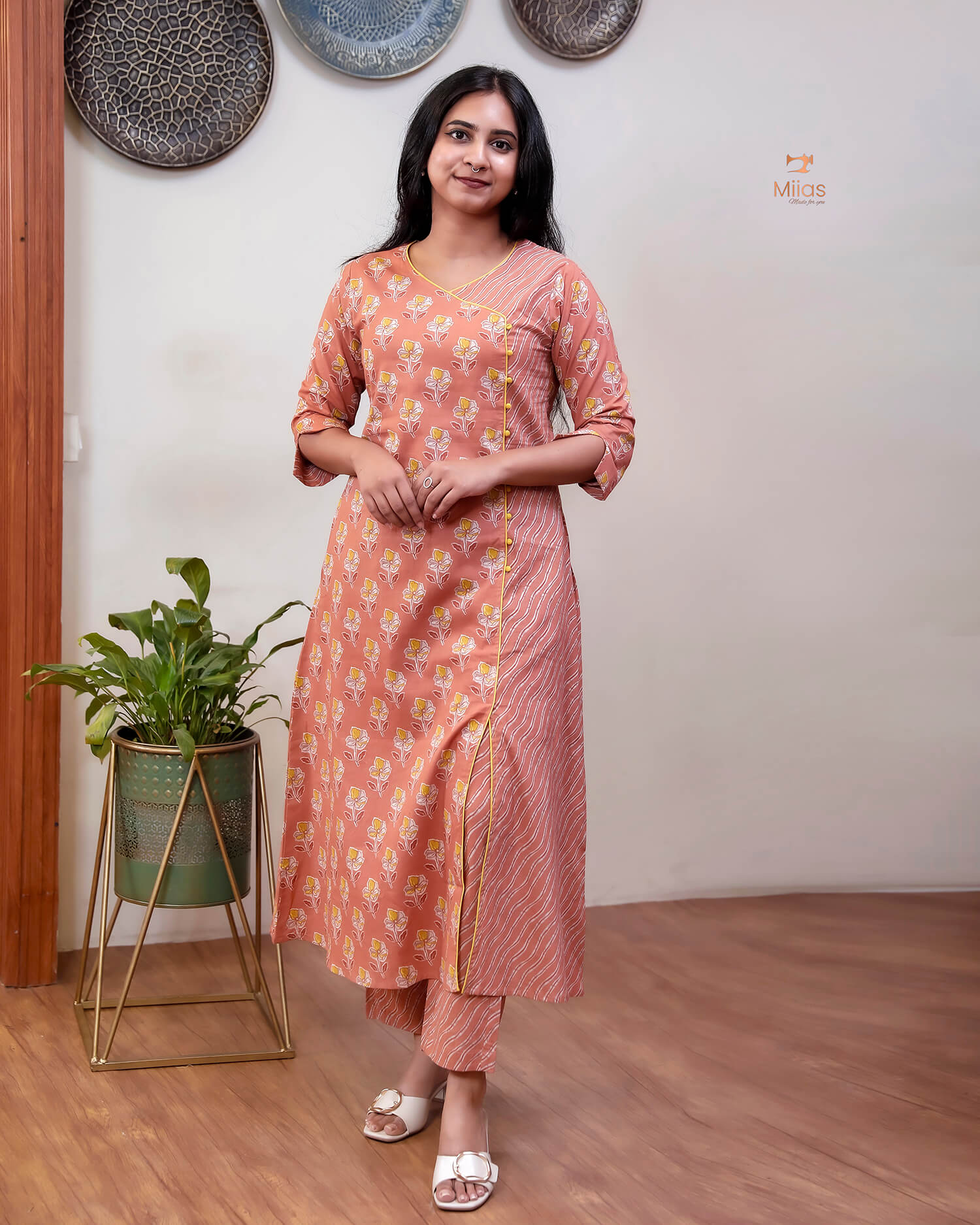 Cotton Co-ord Set: Overlapped Print A-Line Top