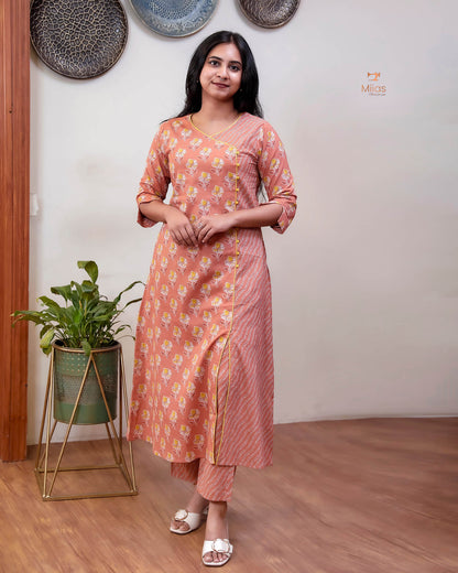 Cotton Co-ord Set: Overlapped Print A-Line Top