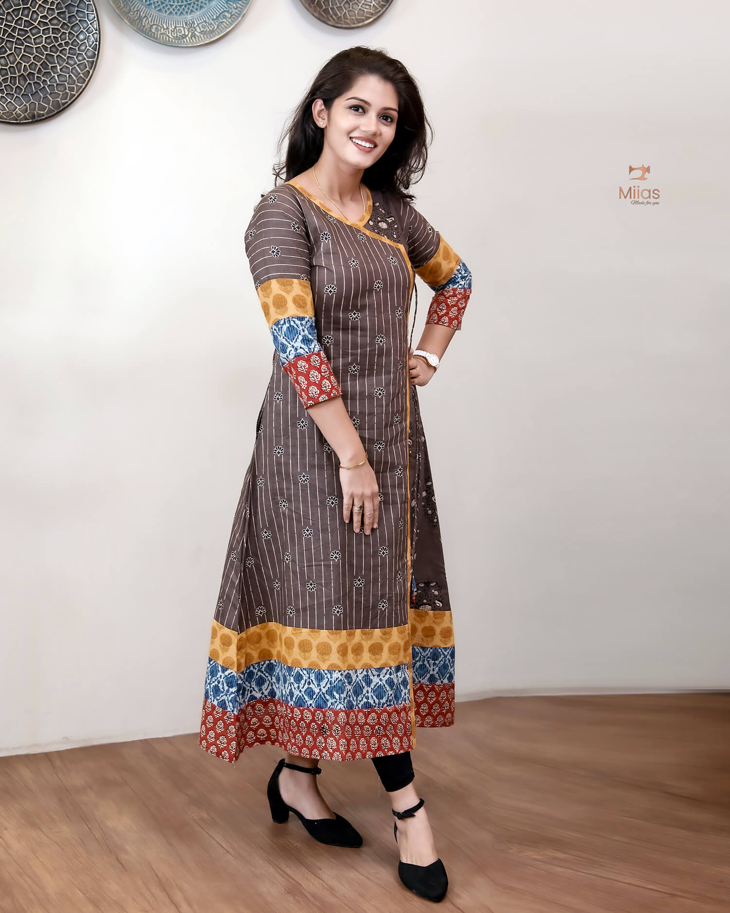 Cotton Ajrakh Kurti: Dual-Print Overlap Dress with Pockets