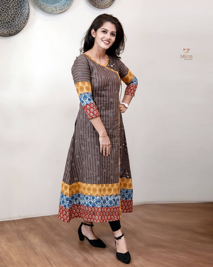 Cotton Ajrakh Kurti: Dual-Print Overlap Dress with Pockets