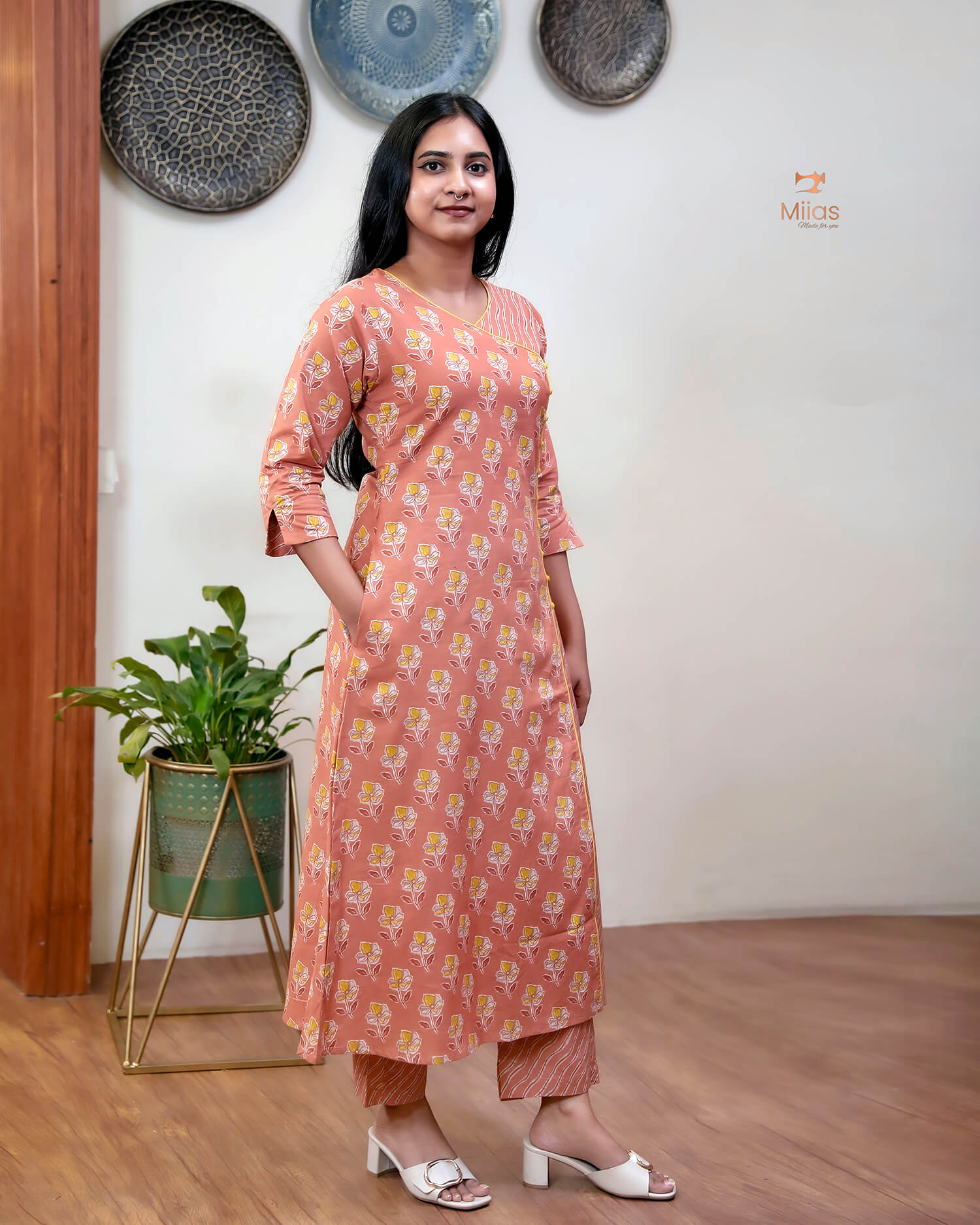 Cotton Co-ord Set: Overlapped Print A-Line Top