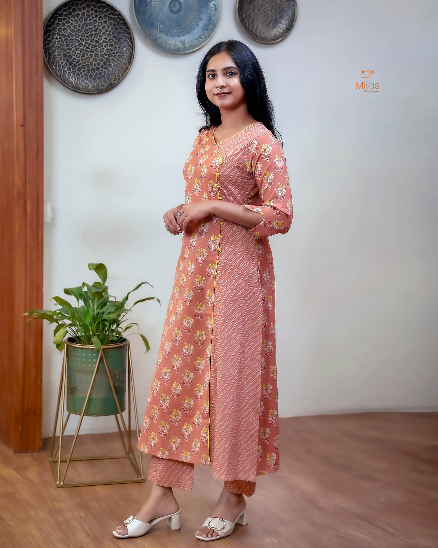 Cotton Co-ord Set: Overlapped Print A-Line Top