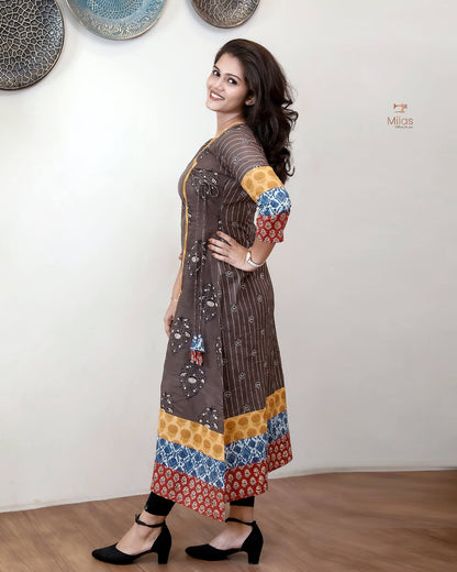 Cotton Ajrakh Kurti: Dual-Print Overlap Dress with Pockets