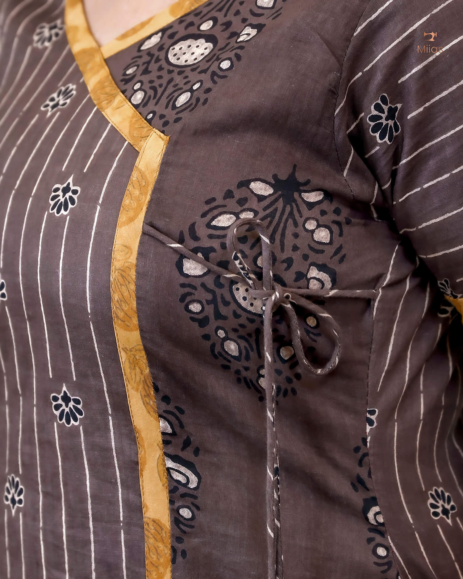 Cotton Ajrakh Kurti: Dual-Print Overlap Dress with Pockets