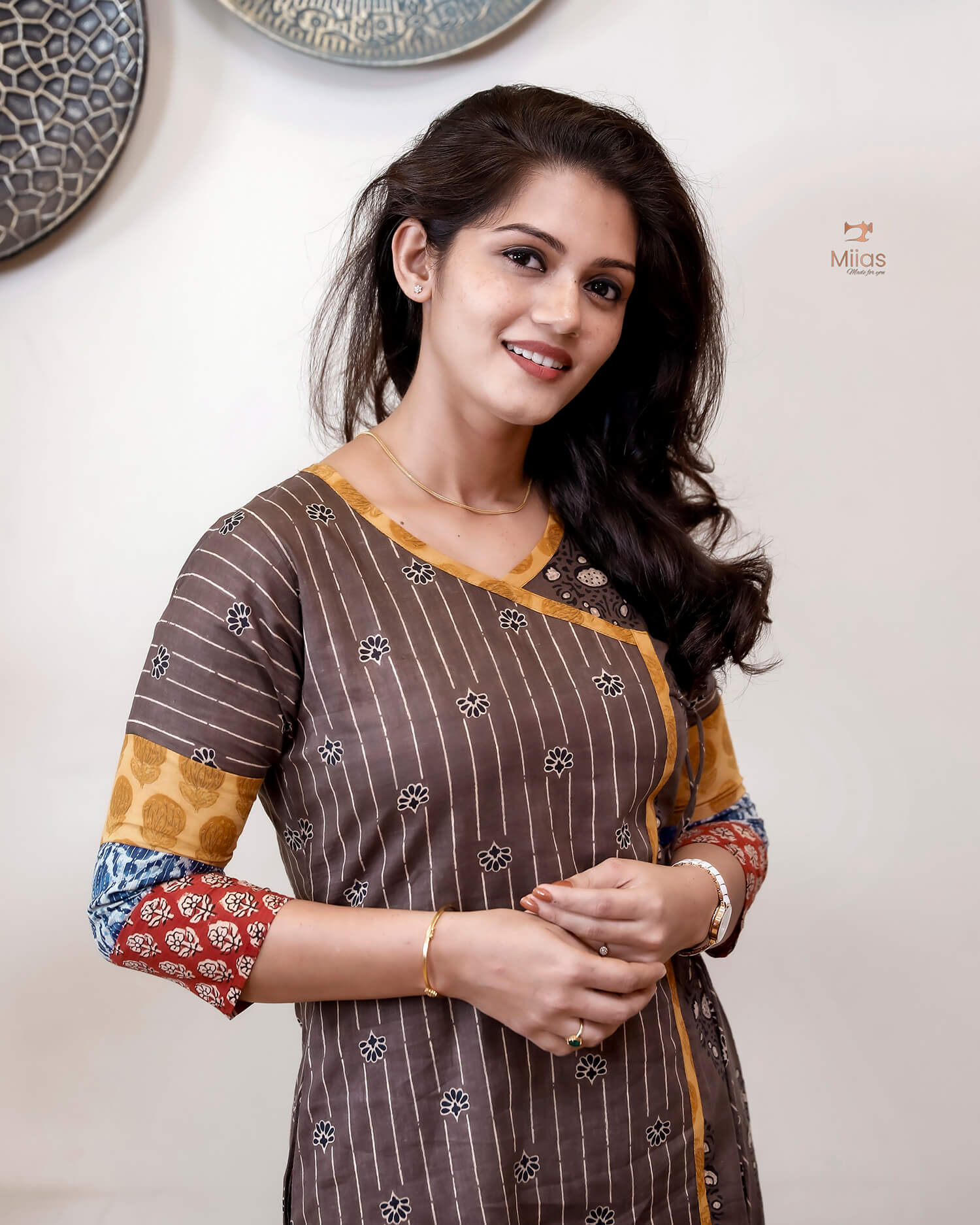 Cotton Ajrakh Kurti: Dual-Print Overlap Dress with Pockets