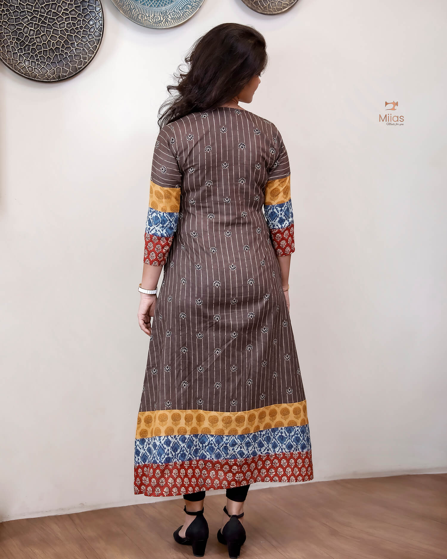 Cotton Ajrakh Kurti: Dual-Print Overlap Dress with Pockets
