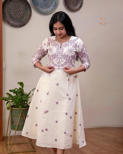 Kora Cotton Kurti: Intricate Embroidered Panel Design